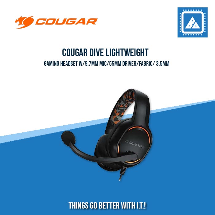 COUGAR DIVE LIGHTWEIGHT GAMING HEADSET W/9.7MM MIC/55MM DRIVER/FABRIC/ 3.5MM