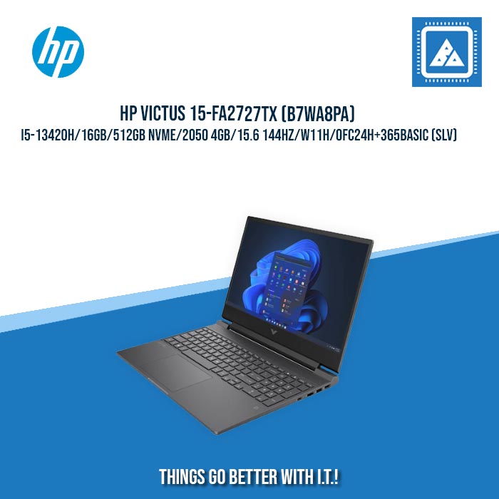 HP VICTUS 15-FA2727TX (B7WA8PA) I5-13420H/16GB/512GB NVME/2050 4GB/15.6 144HZ/W11H/OFC24H+365BASIC (SLV) [BEST FOR GAMING]