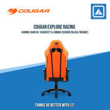 COUGAR EXPLORE RACING GAMING CHAIR W/ HEADREST & LUMBAR CUSHION (BLACK/ORANGE)