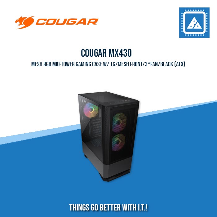 COUGAR MX430 MESH RGB MID-TOWER GAMING CASE W/ TG/MESH FRONT/3*FAN/BLACK (ATX)