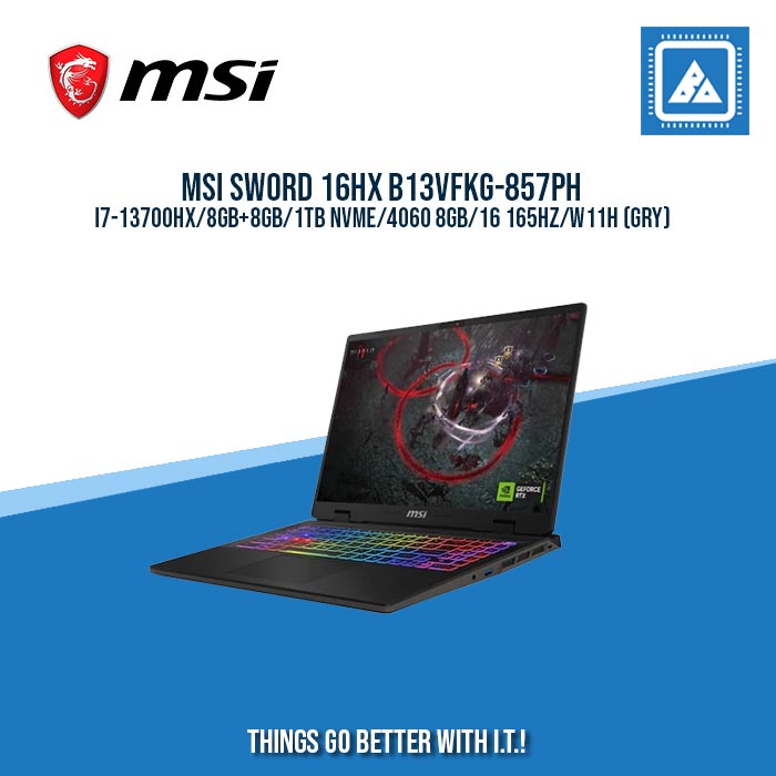 MSI SWORD 16HX B13VFKG-857PH I7-13700HX/8GB+8GB/1TB NVME/4060 8GB/16 165HZ/W11H (GRY)| GOOD FOR GAMING AND AUTOCAD LAPTOPS
