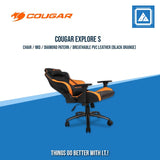 COUGAR EXPLORE S ROYAL GAMING CHAIR / MID / DIAMOND PATERN / BREATHABLE PVC LEATHER / HIGH DENSITY FOAM / STEEL BASE / TILT / 3D ARM REST / 3" WHEELS / 120KG / BLACK GOLD