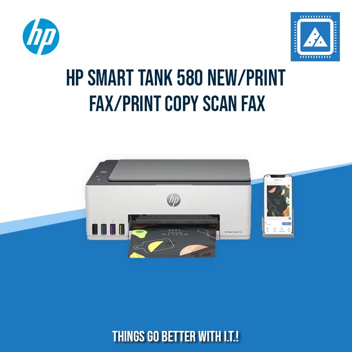 HP SMART TANK 580 NEW/PRINT COPY SCAN WIRELESS/12PPM BLACK 5PPM COLOR/BORDERLESS A4/3000 PAGES DUTY/USB 2.0 WI-FI WI-FI DIRECT/FLATBED/W11H (BLK)