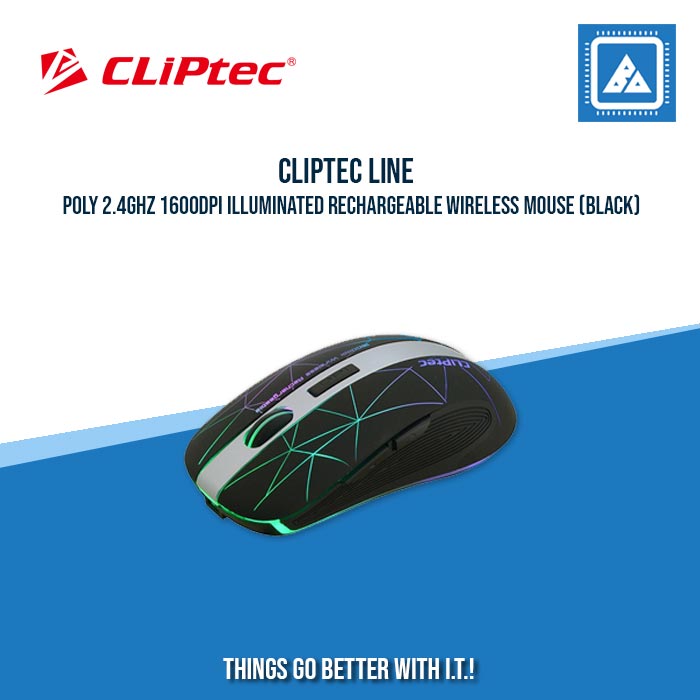 CLIPTEC LINE POLY 2.4GHZ 1600DPI ILLUMINATED RECHARGEABLE WIRELESS MOUSE (BLACK)
