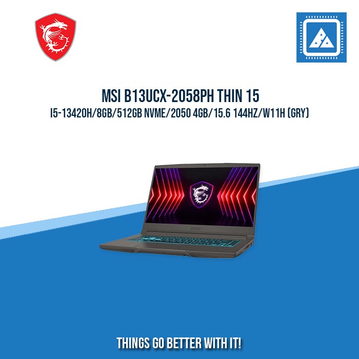 MSI B13UCX-2058PH THIN 15 I5-13420H/8GB/512GB NVME/2050 4GB | BEST FOR FREELANCER AND GAMING LAPTOP