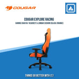 COUGAR EXPLORE RACING GAMING CHAIR W/ HEADREST & LUMBAR CUSHION (BLACK/ORANGE)