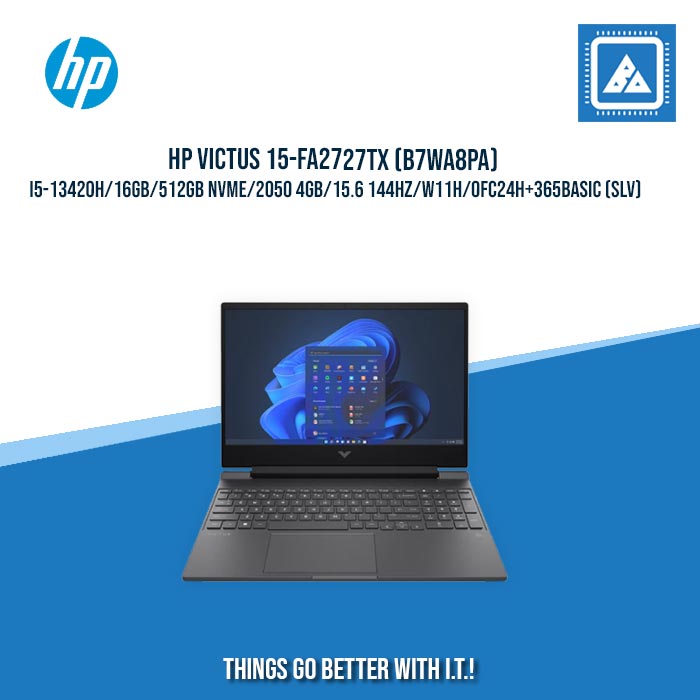 HP VICTUS 15-FA2727TX (B7WA8PA) I5-13420H/16GB/512GB NVME/2050 4GB/15.6 144HZ/W11H/OFC24H+365BASIC (SLV) [BEST FOR GAMING]