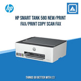 HP SMART TANK 580 NEW/PRINT COPY SCAN WIRELESS/12PPM BLACK 5PPM COLOR/BORDERLESS A4/3000 PAGES DUTY/USB 2.0 WI-FI WI-FI DIRECT/FLATBED/W11H (BLK)