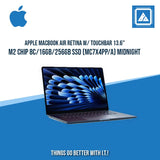 APPLE MACBOOK AIR RETINA W/ TOUCHBAR 13.6" M2 CHIP 8C/16GB/256GB SSD / BEST FOR STUDENTS AND FREELANCERS LAPTOPS