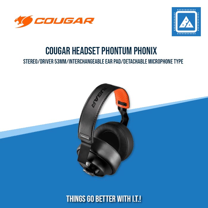COUGAR HEADSET PHONTUM PHONIX STEREO / DRIVER 53MM / INTERCHANGEABLE EAR PAD / DETACHABLE MICROPHONE TYPE