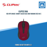 CLIPTEC VIVA RED-OPTIC MOUSE 1000DPI /BLACK/BLUE/GRAY/MAROON/ (RZS-961)
