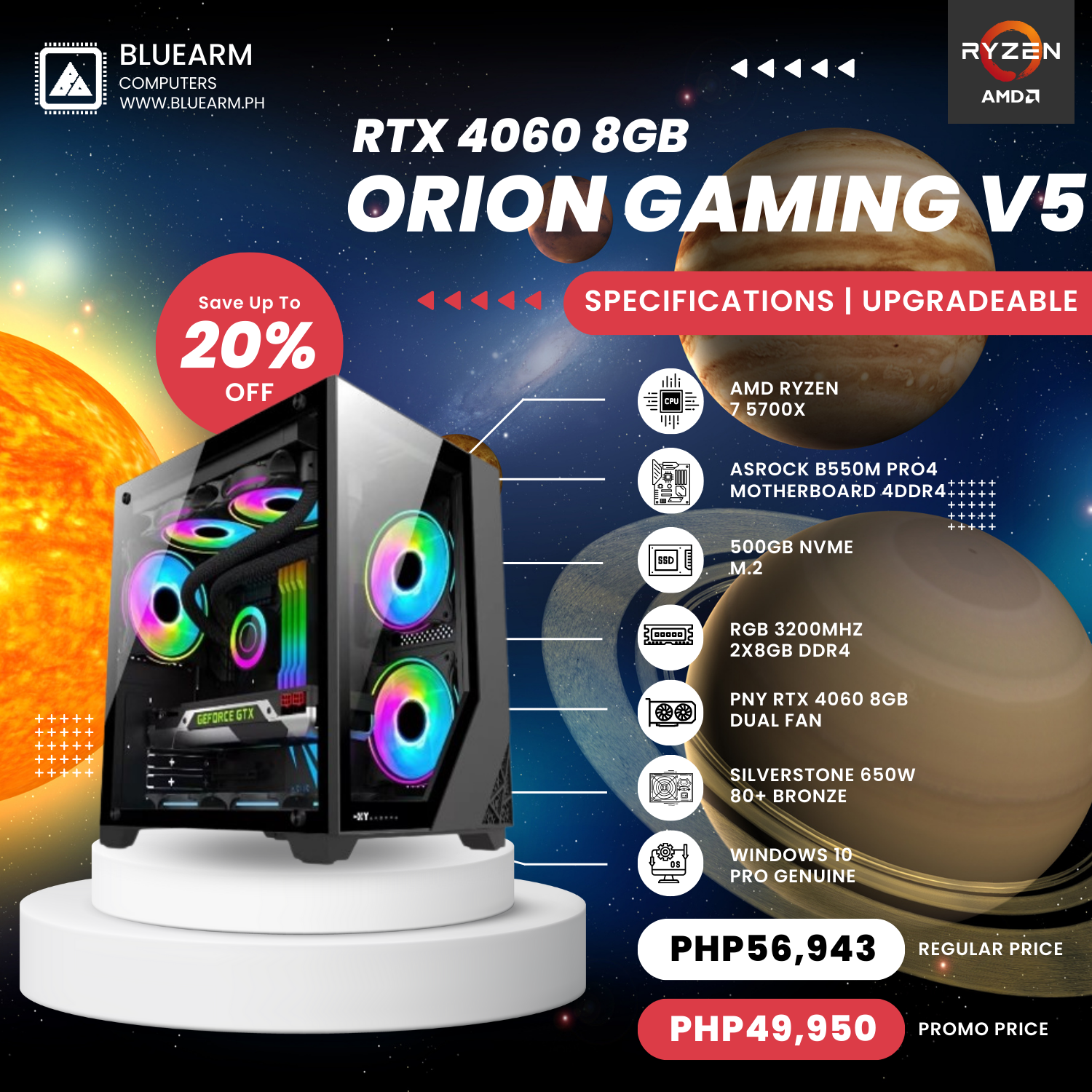 AMD RYZEN 7 5700X	ORION GAMING BUILD V5