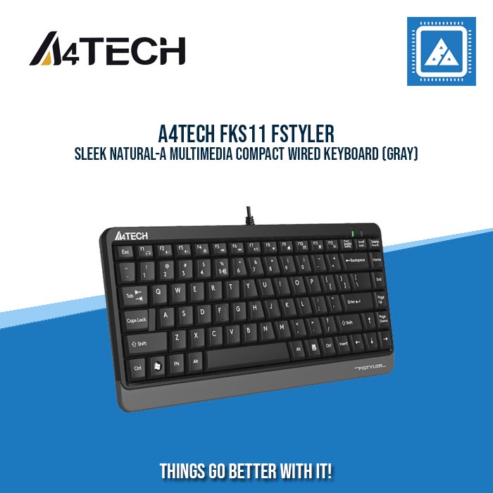 A4TECH FKS11 FSTYLER SLEEK NATURAL-A MULTIMEDIA COMPACT WIRED KEYBOARD (GRAY)
