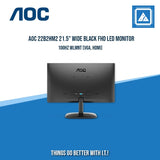 AOC 22B2HM2 21.5" WIDE BLACK FHD LED MONITOR 100HZ WLMNT (VGA, HDMI)