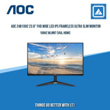 AOC 24B1XH2 23.8" FHD WIDE LED IPS FRAMELESS ULTRA SLIM MONITOR 100HZ WLMNT (VGA, HDMI)