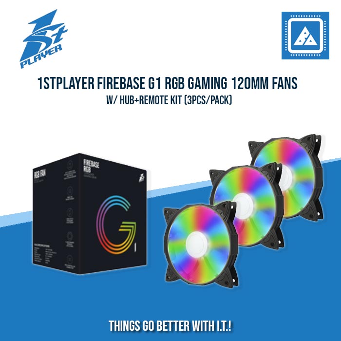 1STPLAYER FIREBASE G1 RGB GAMING 120MM FANS W/ HUB+REMOTE KIT (3PCS/PACK)