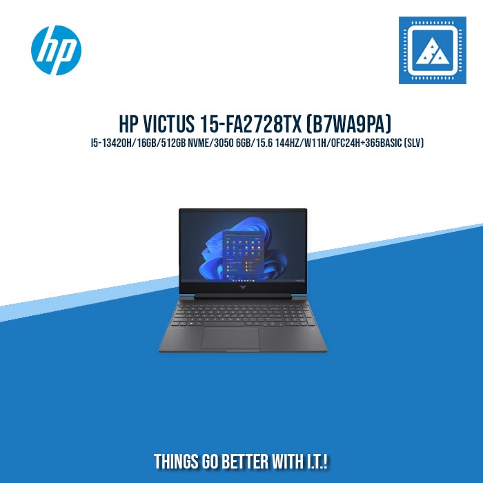 HP VICTUS 15-FA2728TX (B7WA9PA) I5-13420H/16GB/512GB NVME/3050 6GB/15.6 144HZ/W11H/OFC24H+365BASIC (SLV)  | BEST FOR STUDENT |