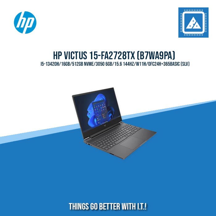 HP VICTUS 15-FA2728TX (B7WA9PA) I5-13420H/16GB/512GB NVME/3050 6GB/15.6 144HZ/W11H/OFC24H+365BASIC (SLV)  | BEST FOR STUDENT |