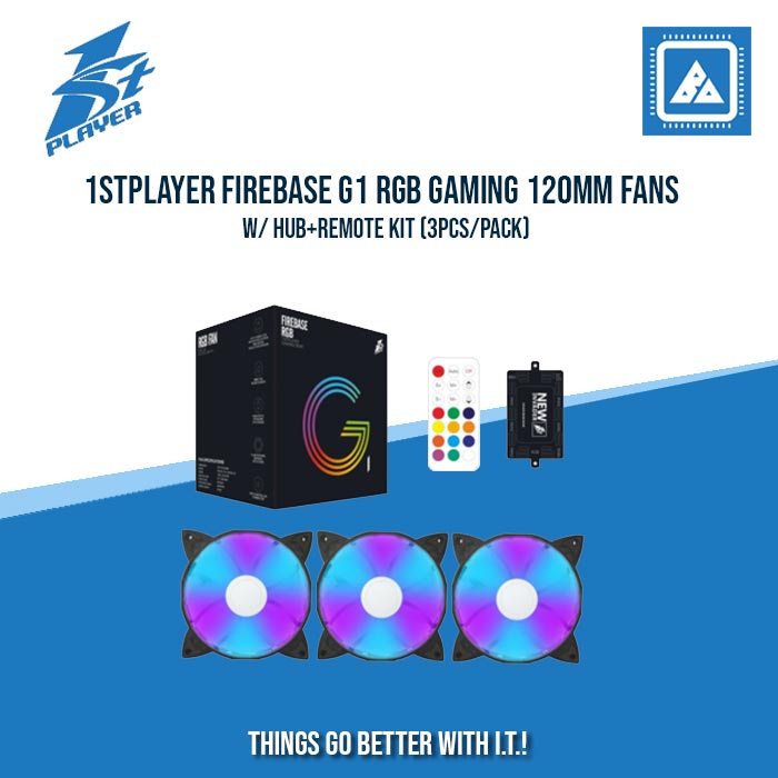 1STPLAYER FIREBASE G1 RGB GAMING 120MM FANS W/ HUB+REMOTE KIT (3PCS/PACK)