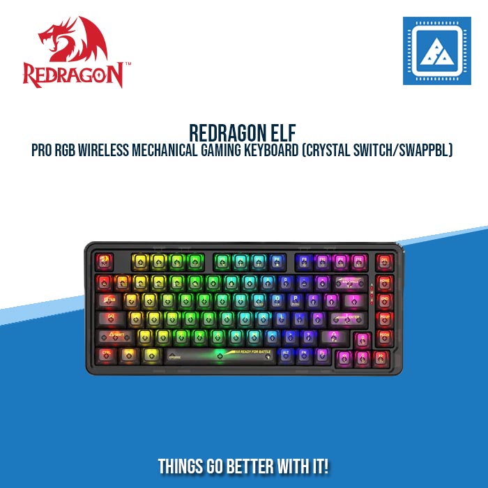 REDRAGON ELF PRO RGB WIRELESS MECHANICAL GAMING KEYBOARD (CRYSTAL SWITCH/SWAPPBL) CRYSTAL BLACK