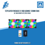1STPLAYER FIREBASE G1 RGB GAMING 120MM FANS W/ HUB+REMOTE KIT (3PCS/PACK)