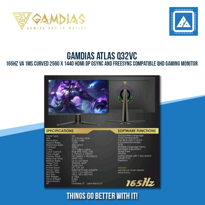 GAMDIAS ATLAS Q32VC VA 2K 165HZ 32 INCHES CURVED GAMING MONITOR ...