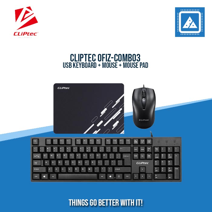 CLIPTEC OFIZ-COMBO3 USB KEYBOARD + MOUSE + MOUSE PAD (BLACK)