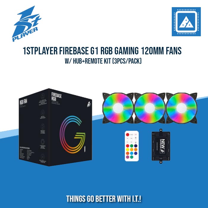 1STPLAYER FIREBASE G1 RGB GAMING 120MM FANS W/ HUB+REMOTE KIT (3PCS/PACK)