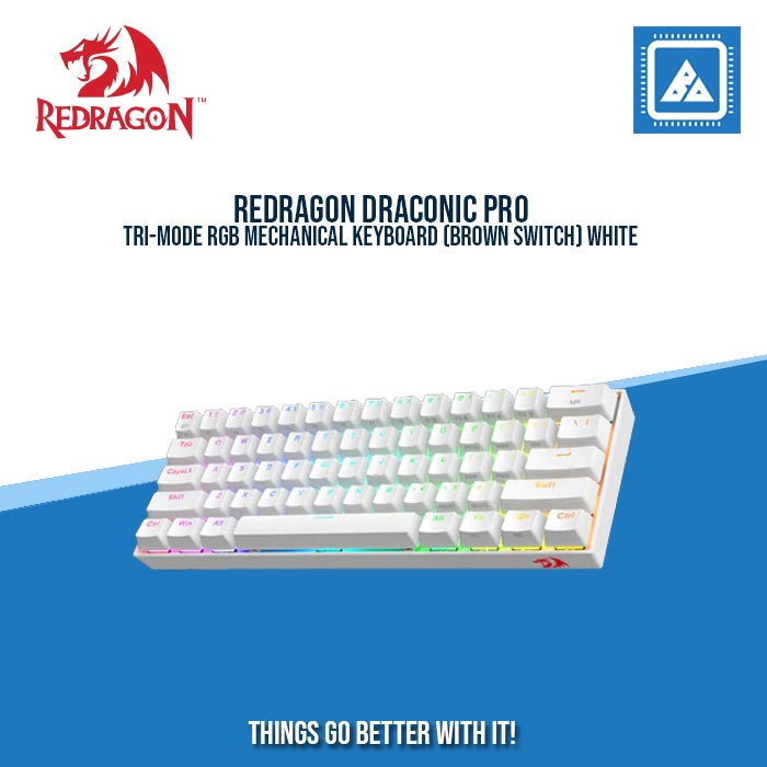 REDRAGON DRACONIC PRO TRI-MODE RGB MECHANICAL KEYBOARD (BROWN SWITCH) WHITE