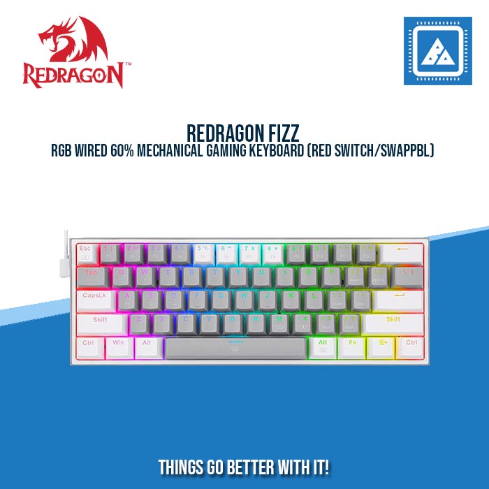 REDRAGON FIZZ RGB WIRED 60% MECHANICAL GAMING KEYBOARD (RED SWITCH/SWAPPBL) GRAY WHITE|WHITE GRAY