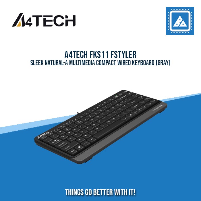 A4TECH FKS11 FSTYLER SLEEK NATURAL-A MULTIMEDIA COMPACT WIRED KEYBOARD (GRAY)