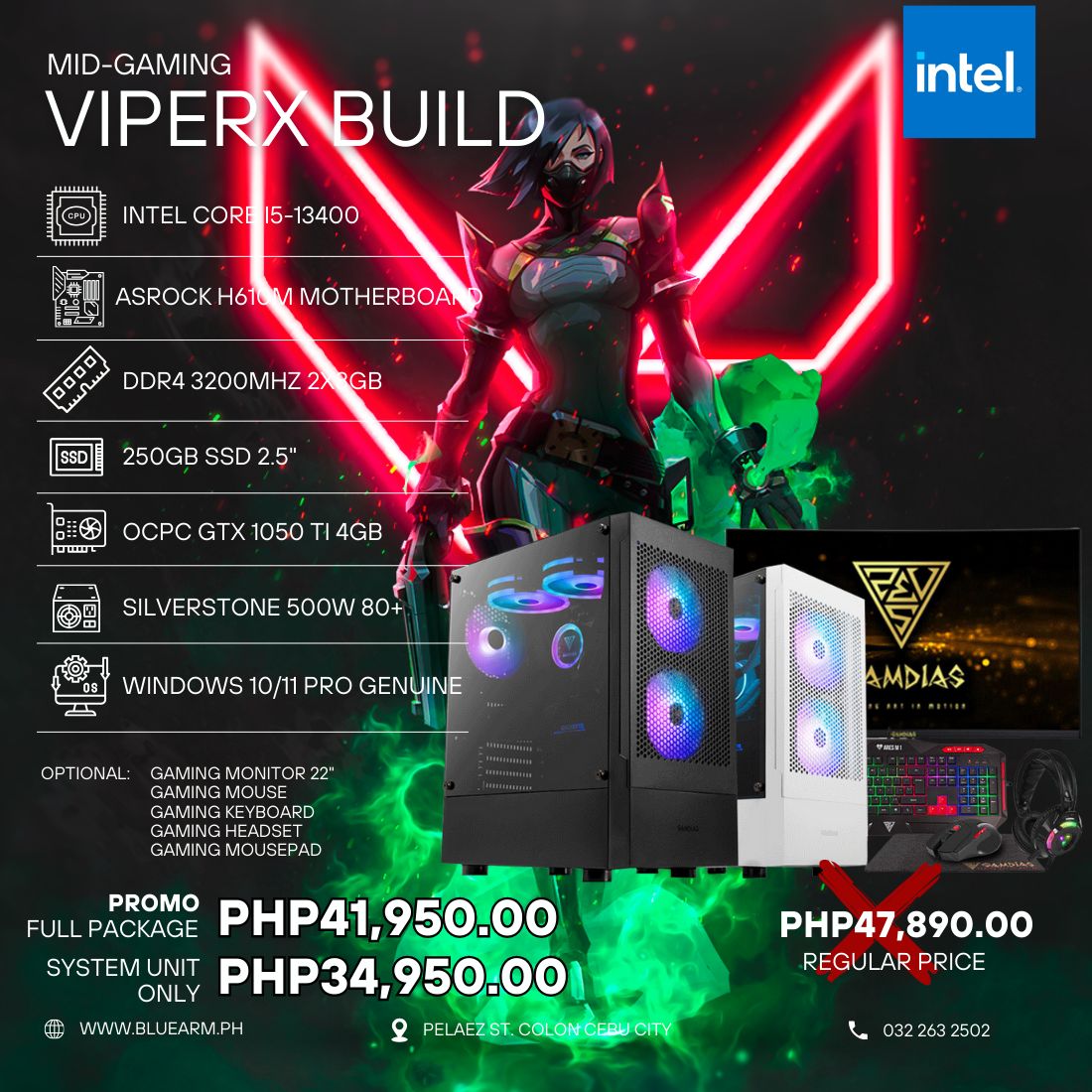 AMD RYZEN 7 5700X + 1050TI ViperX Mid Gaming Build – BlueArm