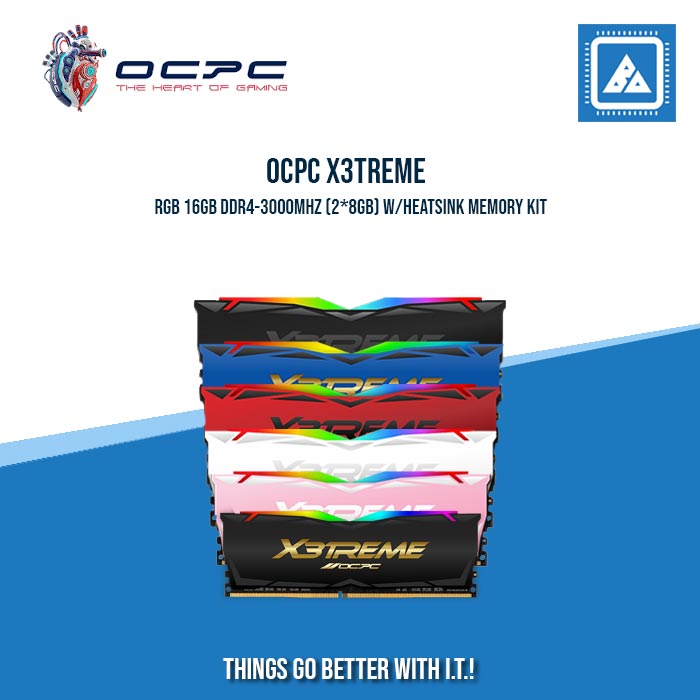 OCPC X3TREME RGB 16GB DDR4-3200MHZ (2*8GB) W/HEATSINK MEMORY KIT (BLACK GOLD|WHITE|BLACK|BLUE|RED|PINK)