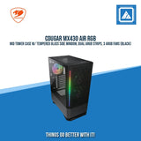 COUGAR MX430 AIR RGB MID TOWER CASE W/ TEMPERED GLASS SIDE WINDOW, DUAL ARGB STRIPS, 3 ARGB FANS (BLACK)