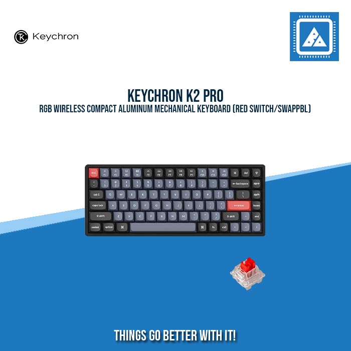 KEYCHRON K2 PRO RGB WIRELESS COMPACT ALUMINUM MECHANICAL KEYBOARD (RED SWITCH/SWAPPBL)