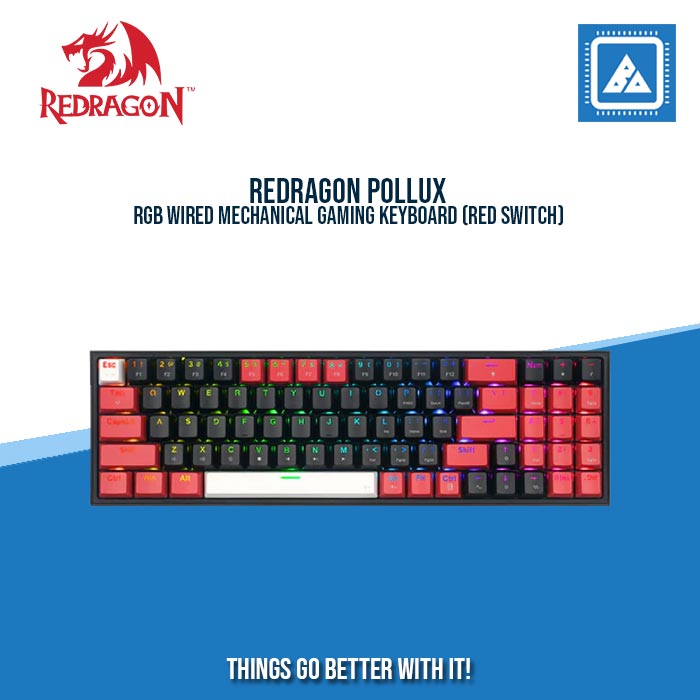 REDRAGON POLLUX RGB WIRED MECHANICAL GAMING KEYBOARD (RED SWITCH) BLACK RED WHITE