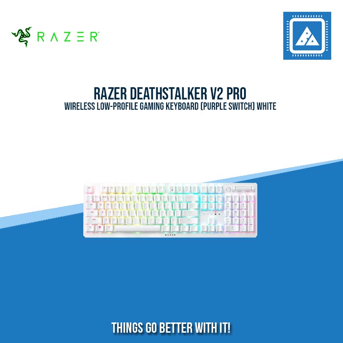 RAZER DEATHSTALKER V2 PRO WIRELESS LOW-PROFILE GAMING KEYBOARD (PURPLE SWITCH) WHITE