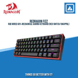 REDRAGON FIZZ RGB WIRED 60% MECHANICAL GAMING KEYBOARD (RED SWITCH/SWAPPBL) BLACK