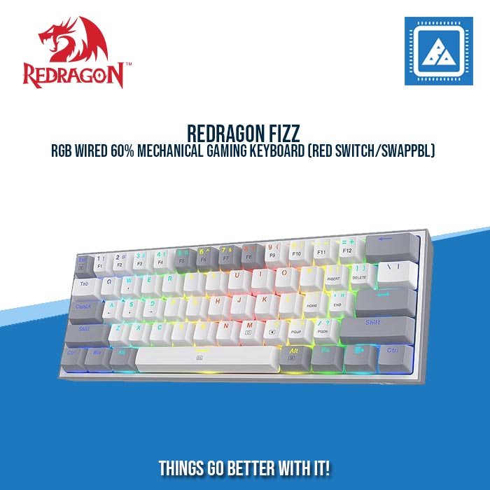 REDRAGON FIZZ RGB WIRED 60% MECHANICAL GAMING KEYBOARD (RED SWITCH/SWAPPBL) GRAY WHITE|WHITE GRAY