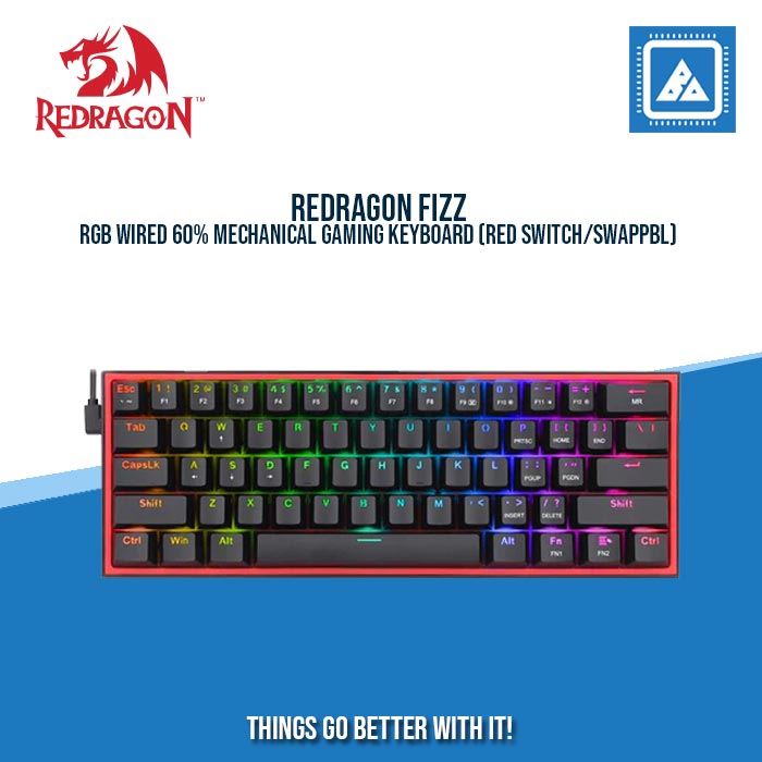 REDRAGON FIZZ RGB WIRED 60% MECHANICAL GAMING KEYBOARD (RED SWITCH/SWAPPBL) BLACK
