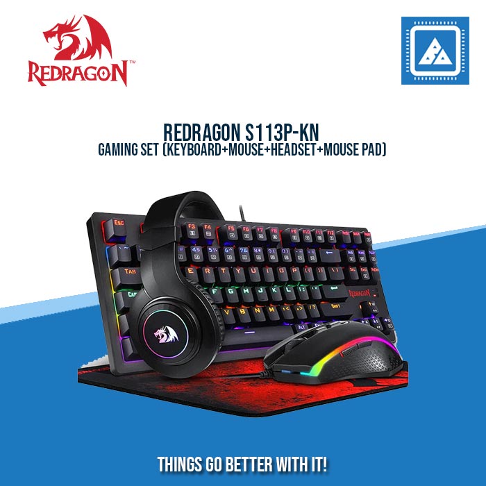 REDRAGON S113P-KN GAMING SET (KEYBOARD+MOUSE+HEADSET+MOUSE PAD)