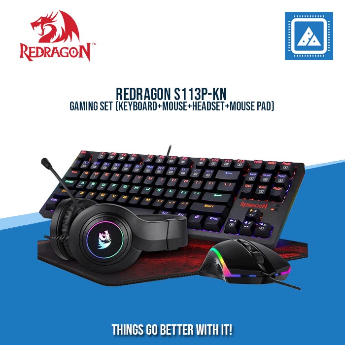 REDRAGON S113P-KN GAMING SET (KEYBOARD+MOUSE+HEADSET+MOUSE PAD)
