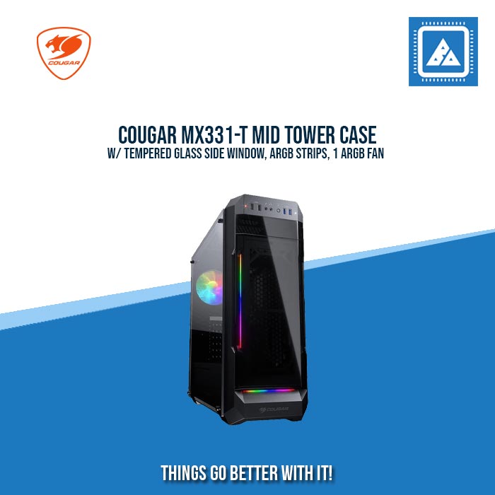 COUGAR MX331-T MID TOWER CASE W/ TEMPERED GLASS SIDE WINDOW, ARGB STRIPS, 1 ARGB FAN