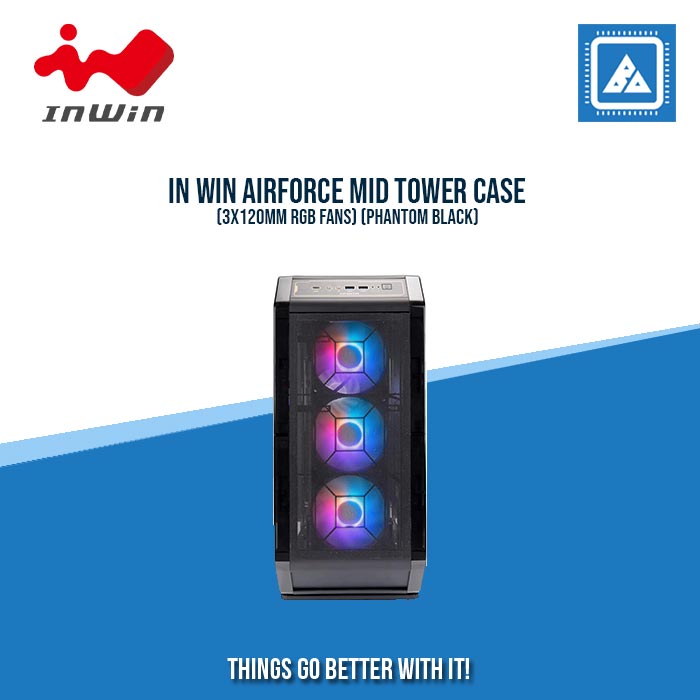 IN WIN AIRFORCE MID TOWER CASE (3X120MM RGB FANS) (PHANTOM BLACK)