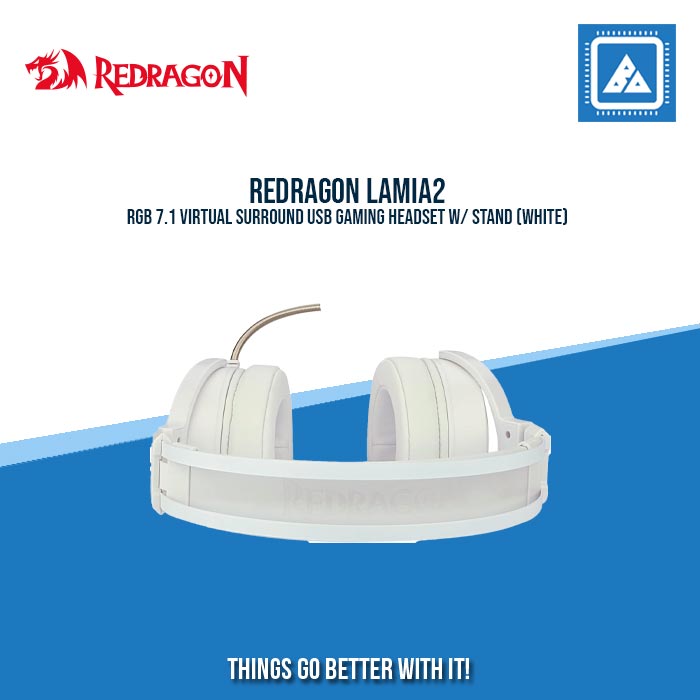 REDRAGON LAMIA2 RGB 7.1 VIRTUAL SURROUND USB GAMING HEADSET W/ STAND (WHITE)