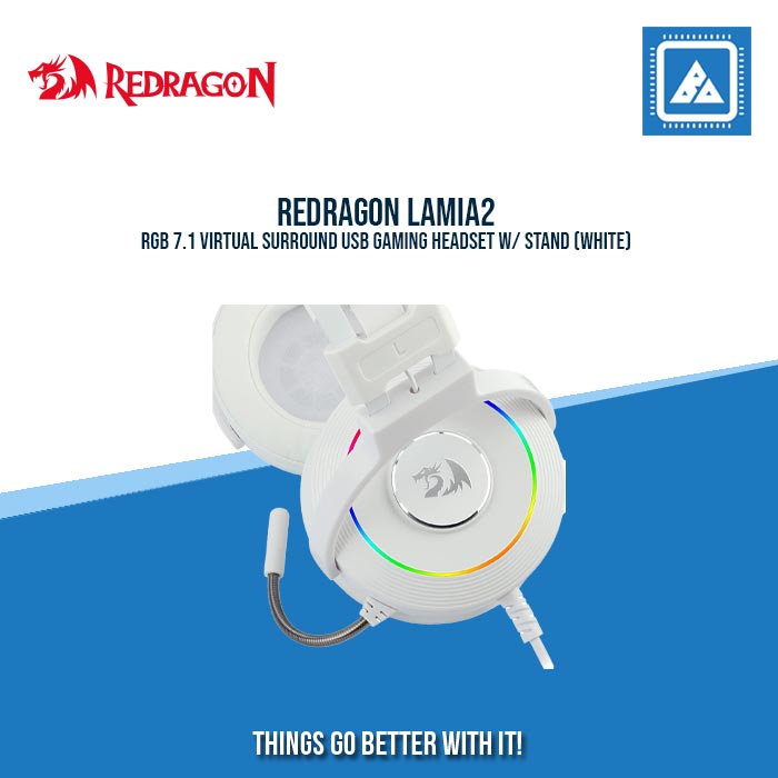 REDRAGON LAMIA2 RGB 7.1 VIRTUAL SURROUND USB GAMING HEADSET W/ STAND (WHITE)
