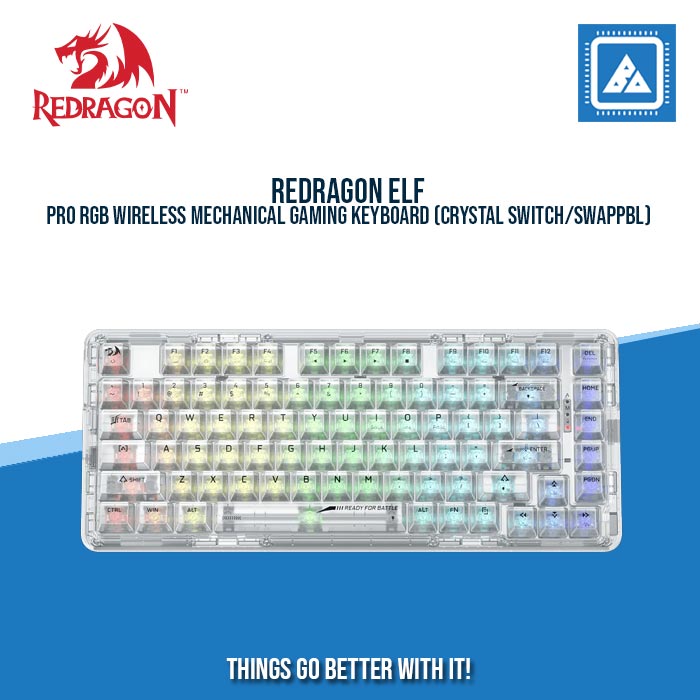 REDRAGON ELF PRO RGB WIRELESS MECHANICAL GAMING KEYBOARD (CRYSTAL SWITCH/SWAPPBL) CRYSTAL WHITE