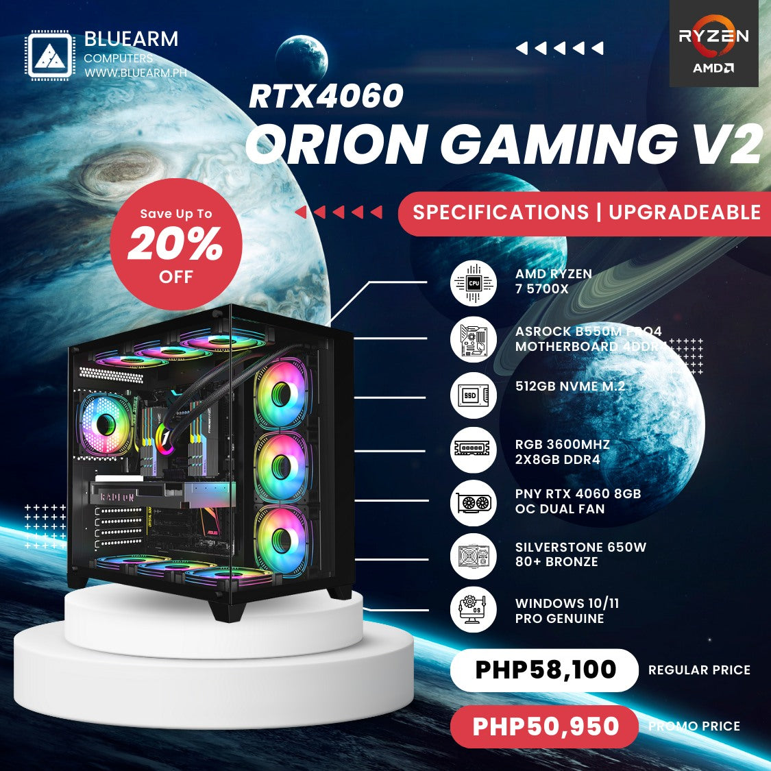 AMD RYZEN 7 5700X	ORION GAMING BUILD V2