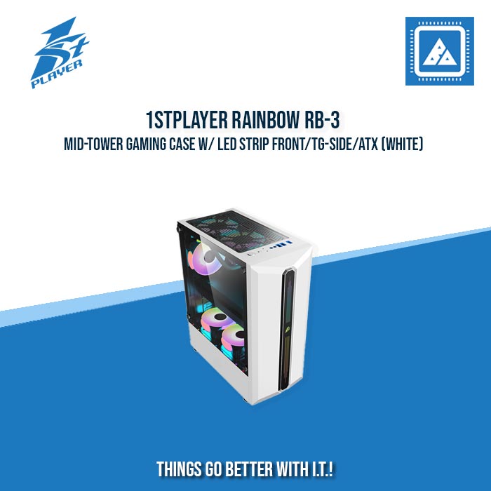 1STPLAYER RAINBOW RB-3 MID-TOWER GAMING CASE W/ LED STRIP FRONT/TG-SIDE/ATX (WHITE)
