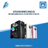 1STPLAYER INFINITE SPACE IS3 MID-TOWER GAMING CASE W/ LED STRIP FRONT/TG-SIDE/ATX